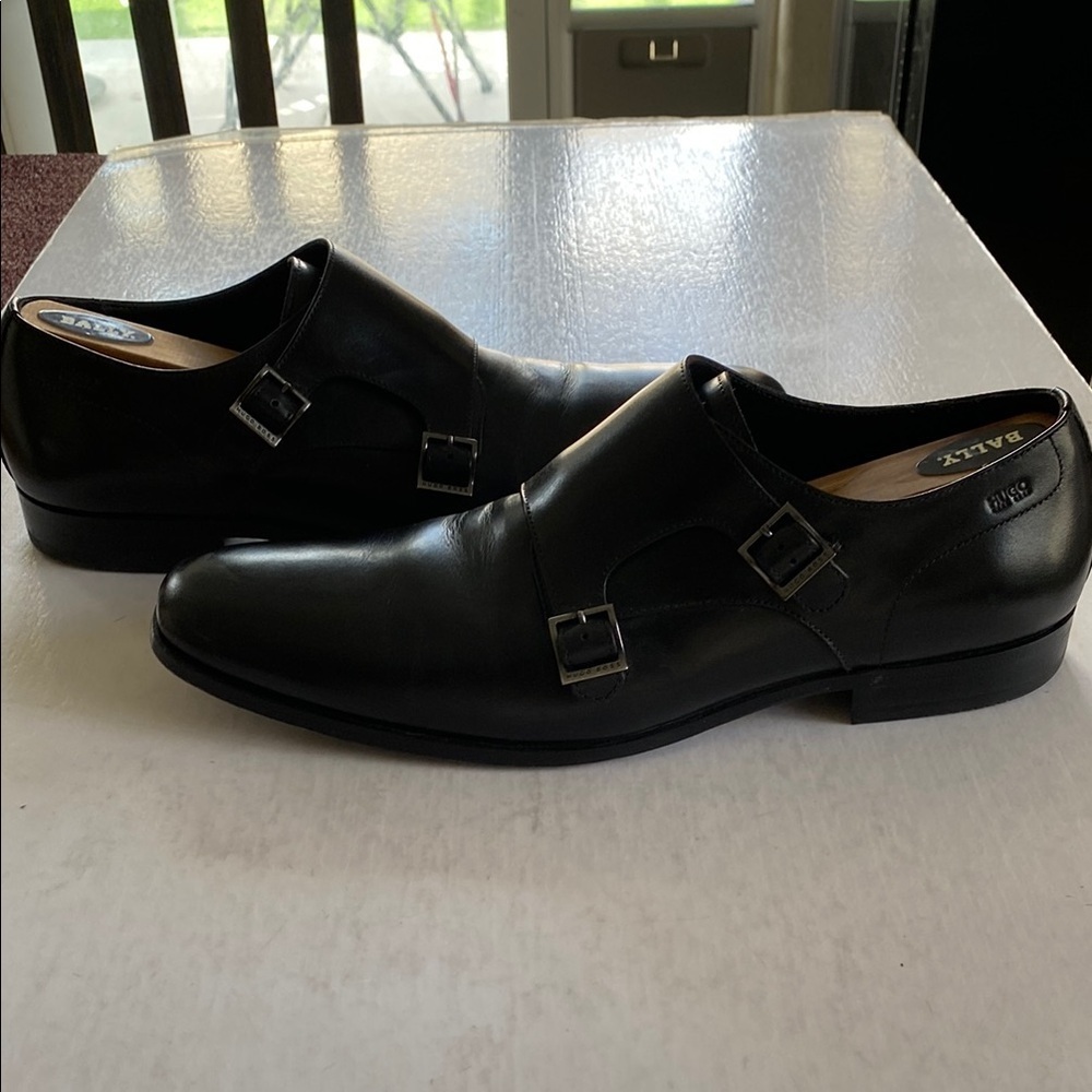 HUGO BOSS Men’s Black Smooth Leather Double Monk Strap Dress Shoes Size 10.5 US